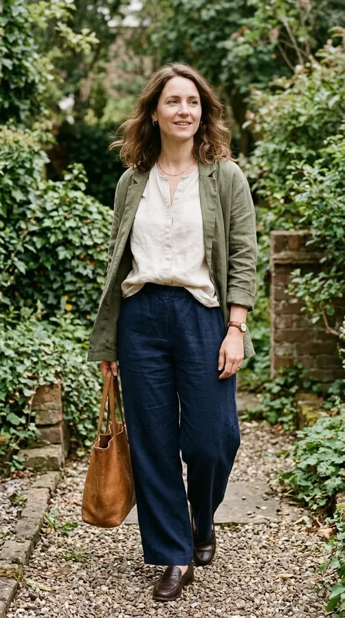 Woman wearing coordinated neutral and earthy colors that complement a natural portrait.
