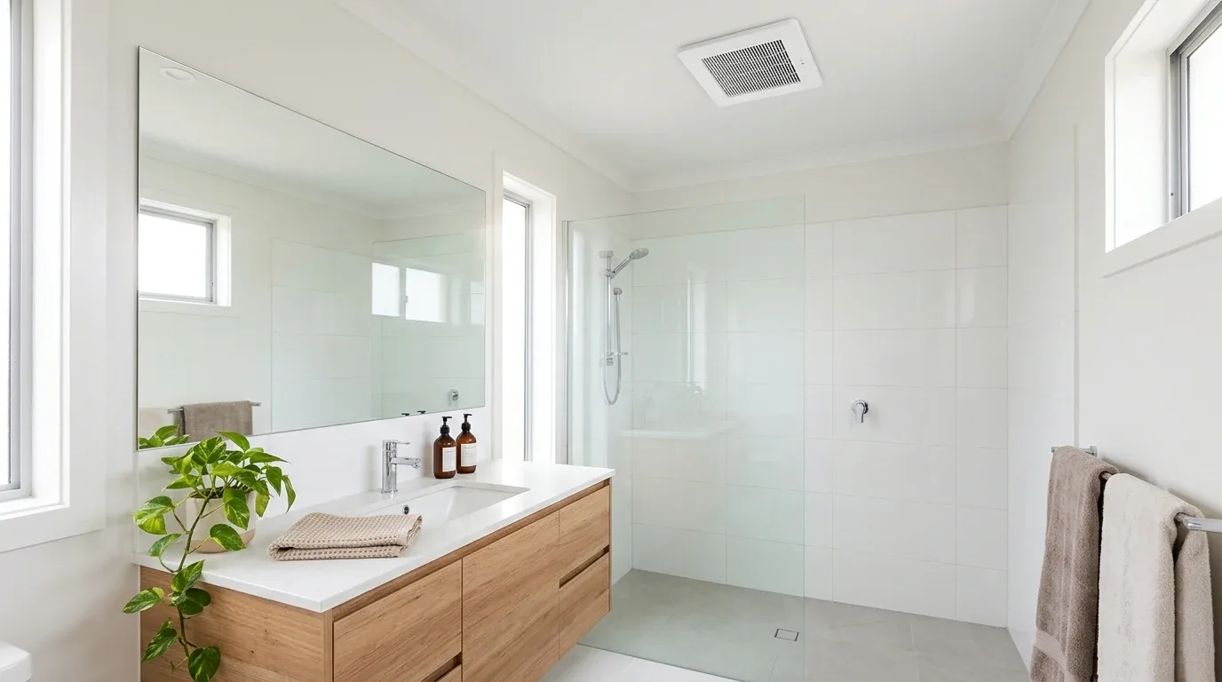 Well-ventilated bathroom with dry surfaces to help prevent winter condensation and mold