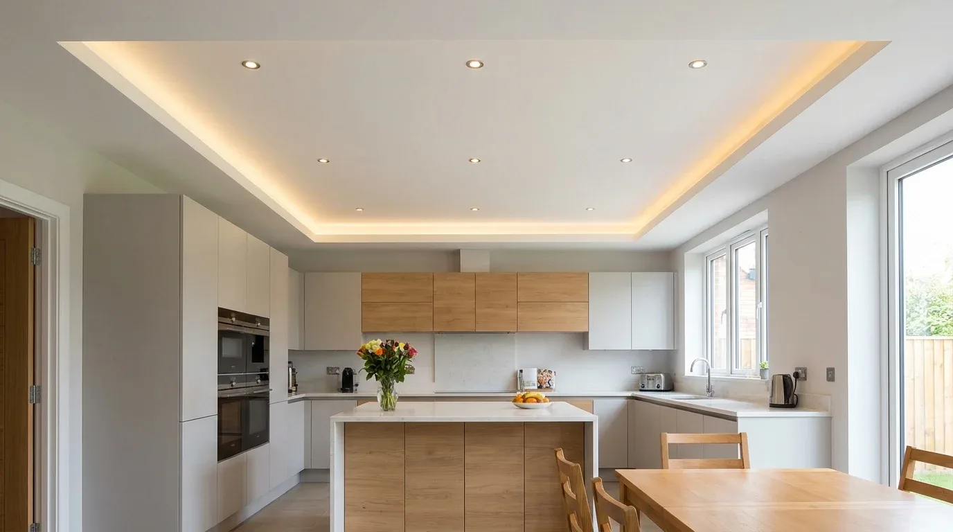 PVC panel false ceiling in a practical modern kitchen