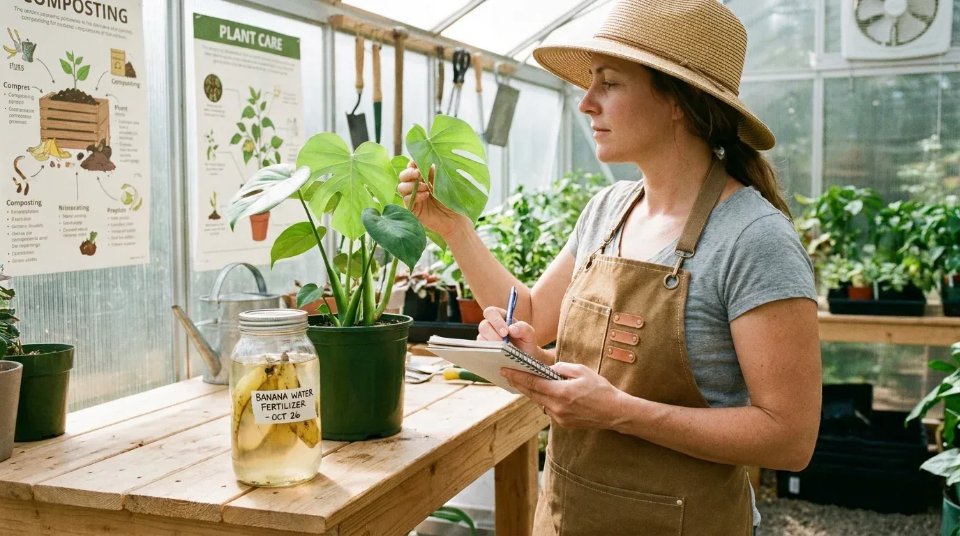 Banana peels soaking in water for plant care