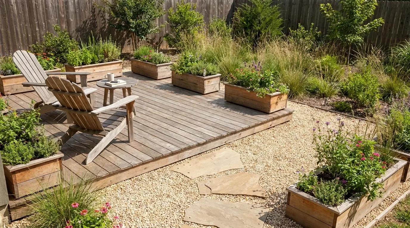 Simple wooden privacy screen creating a cozy deck retreat