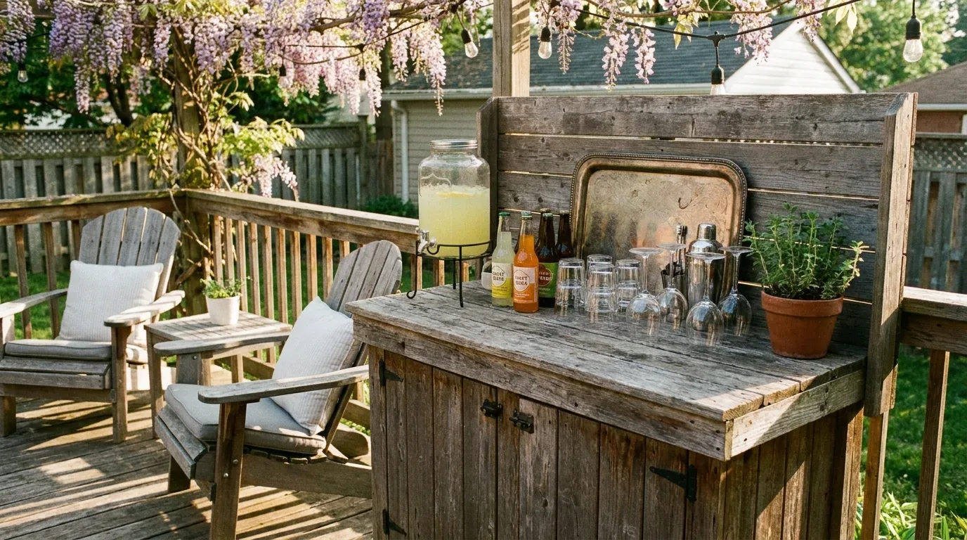 Painted outdoor furniture refreshed for a budget deck makeover