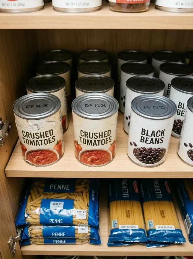 A breakfast bin keeps oatmeal, cereal, breakfast bars, and pancake mix together.