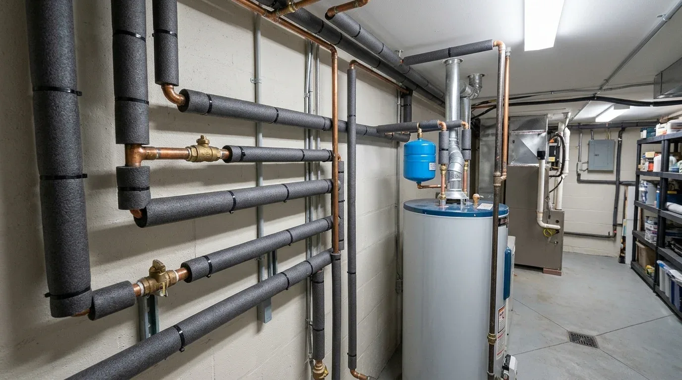 Insulated hot-water pipes help reduce heat loss as water moves through the home.