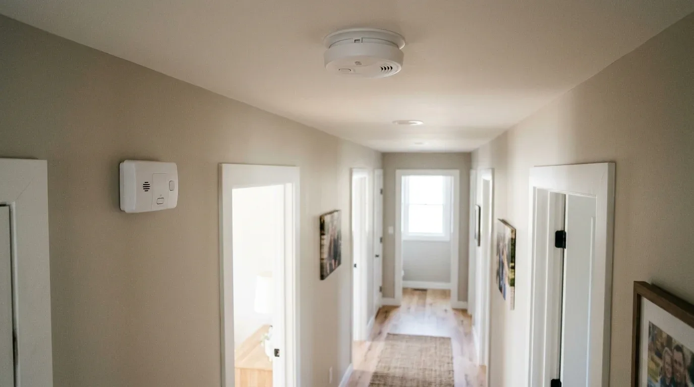 Smoke and carbon monoxide alarms installed in a home's safety-conscious interior
