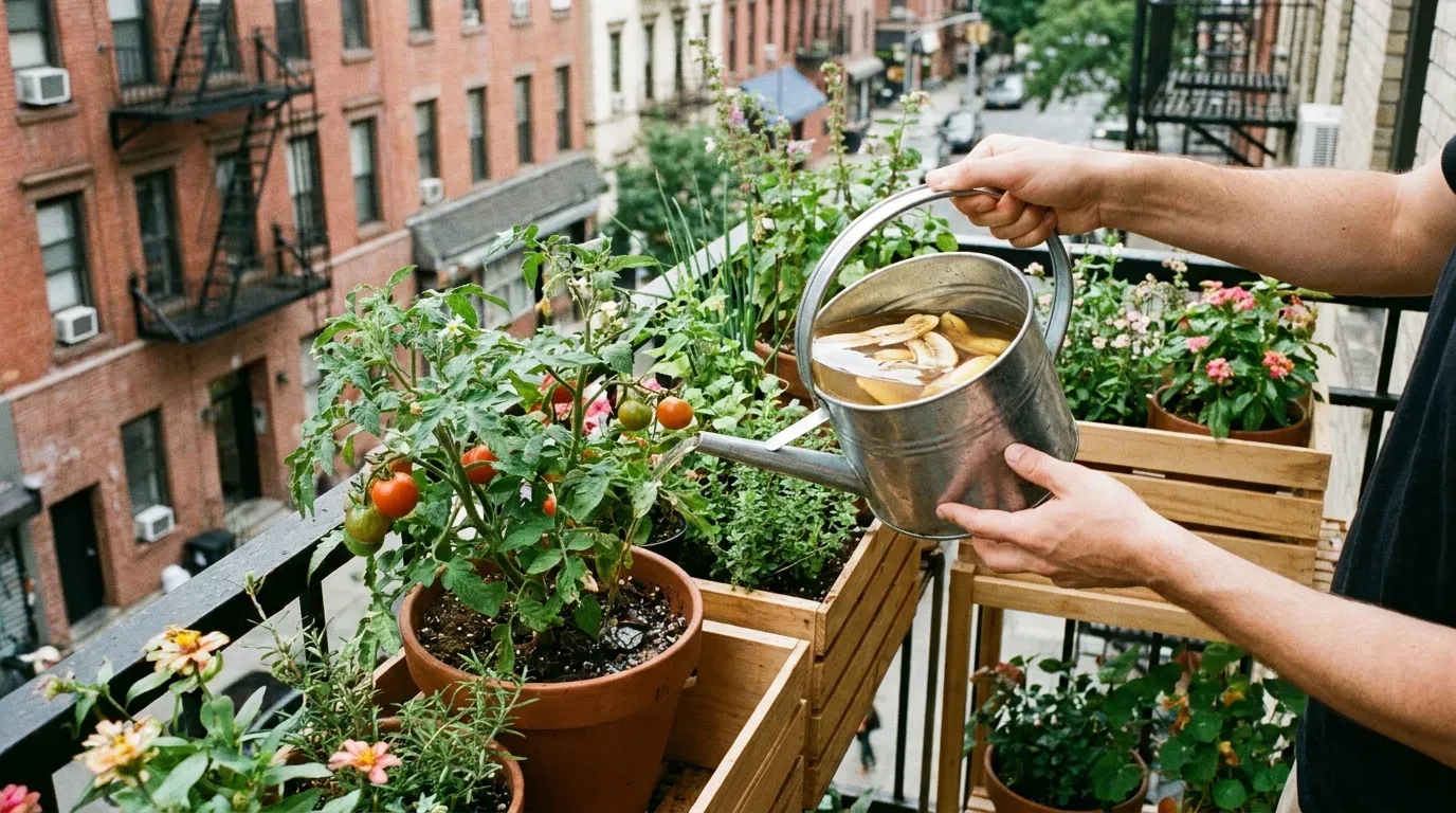 Organic gardening supplies with banana peels