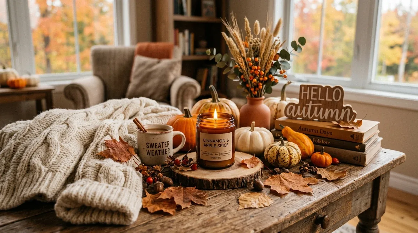 Scented candle adding comfort to an everyday evening routine