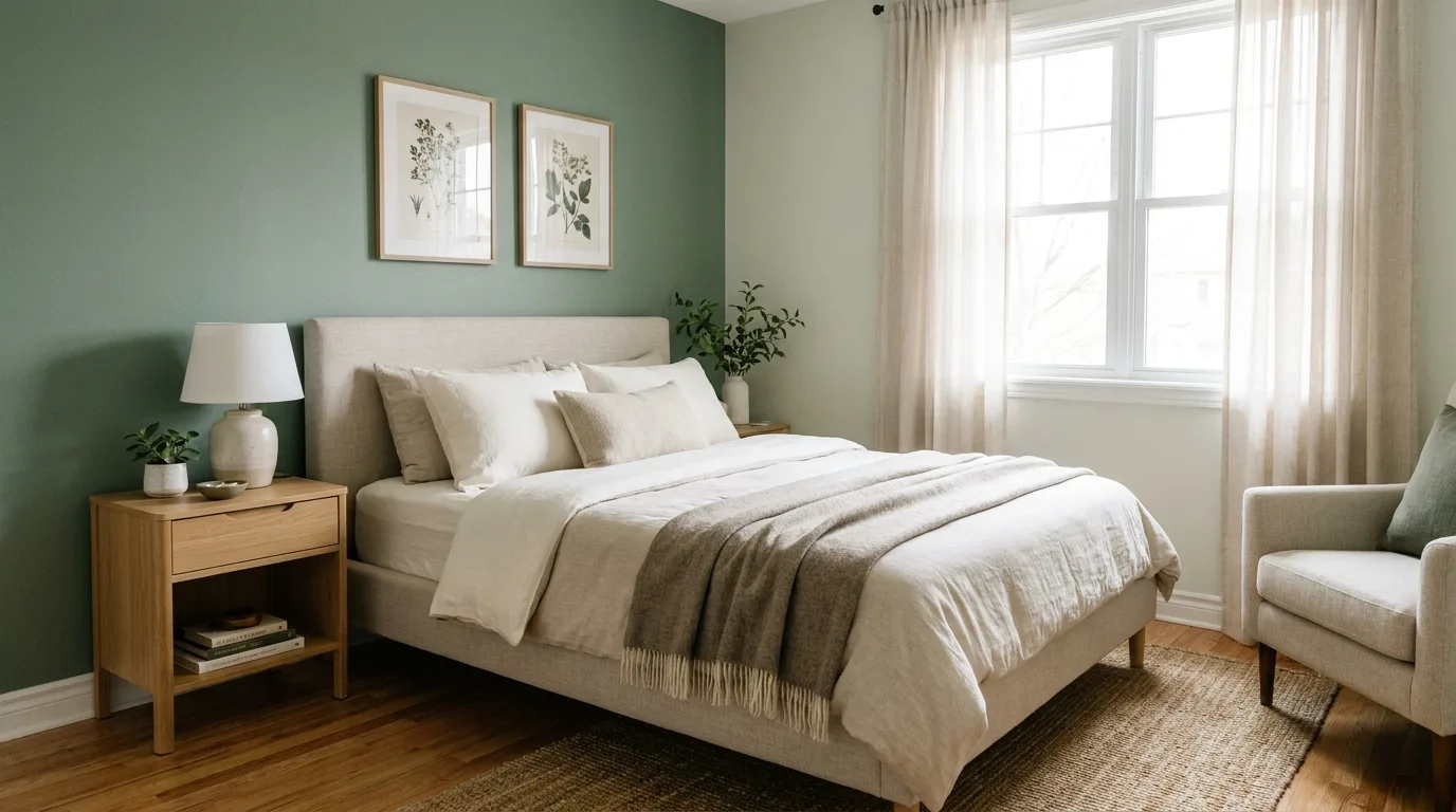 Minimal small bedroom decor with a neatly styled dresser and a few meaningful accessories.