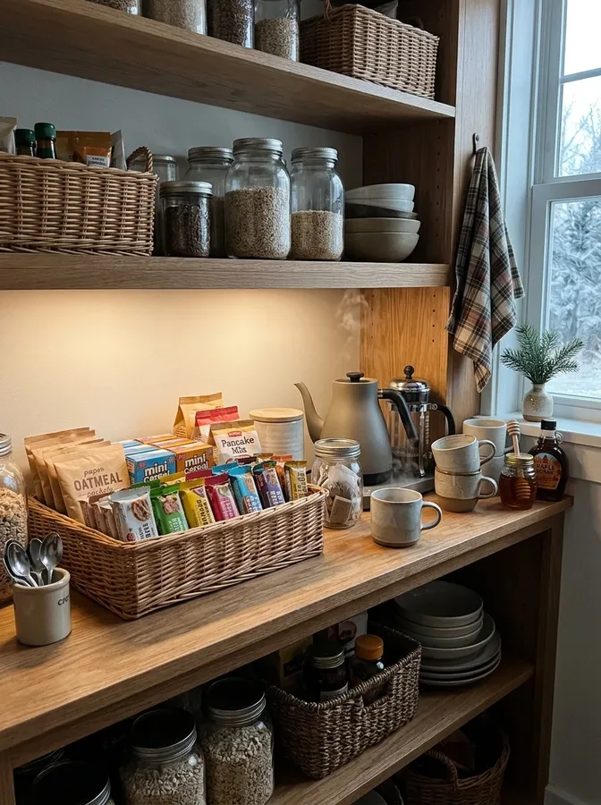 A compact tiered spice rack keeps everyday winter seasonings visible and accessible.