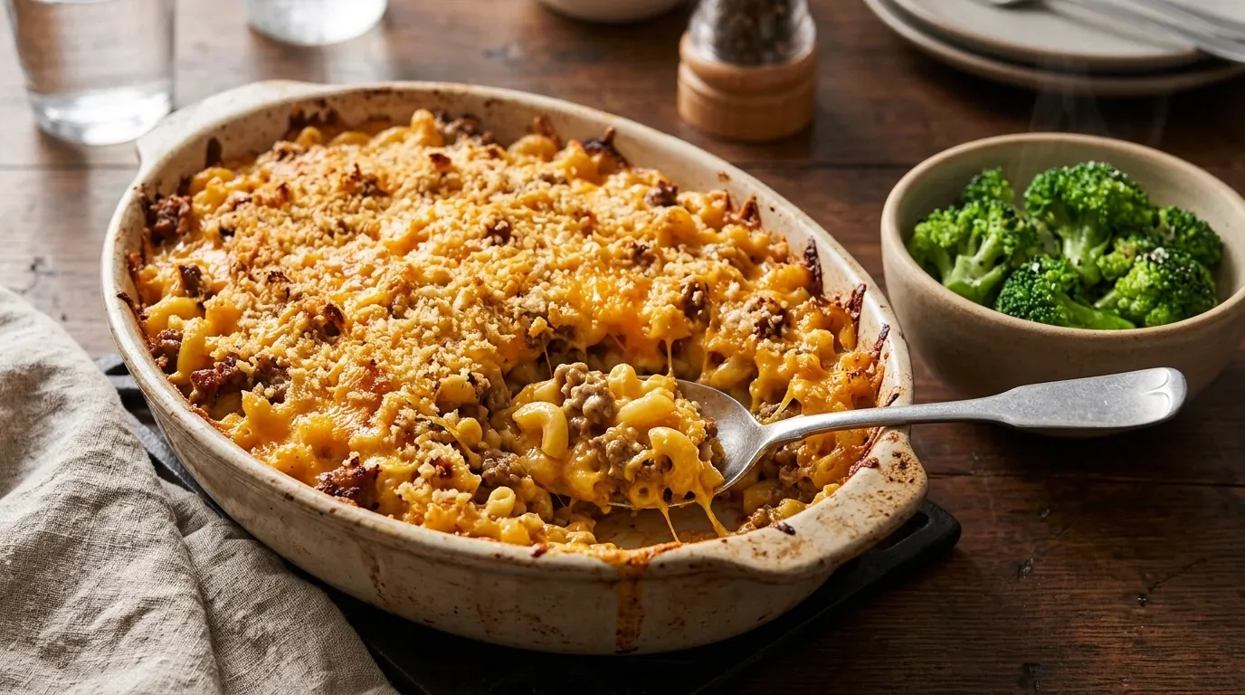 Ground beef and cabbage roll casserole with rice, tender cabbage, and savory tomato sauce.