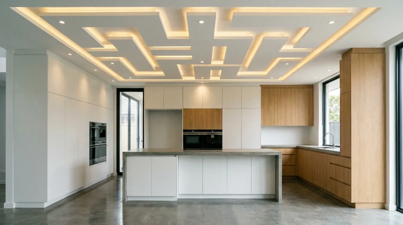Slim recessed false ceiling designed for a small kitchen