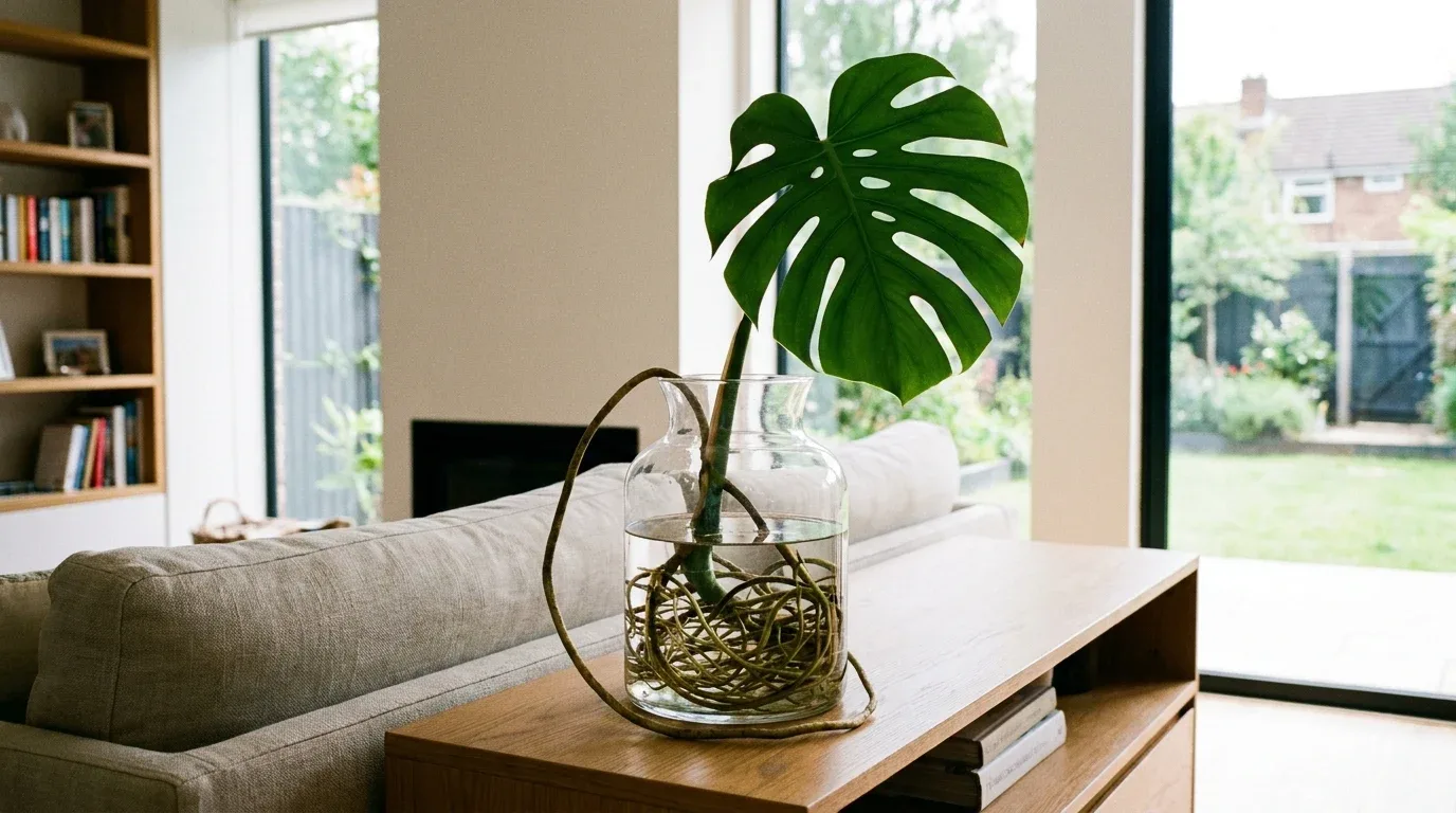 Monstera cutting growing in water